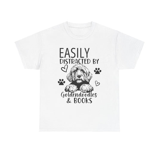 Goldendoodle & Books T-Shirt — "Easily Distracted by Goldendoodles & Books" Dog Lover Tee