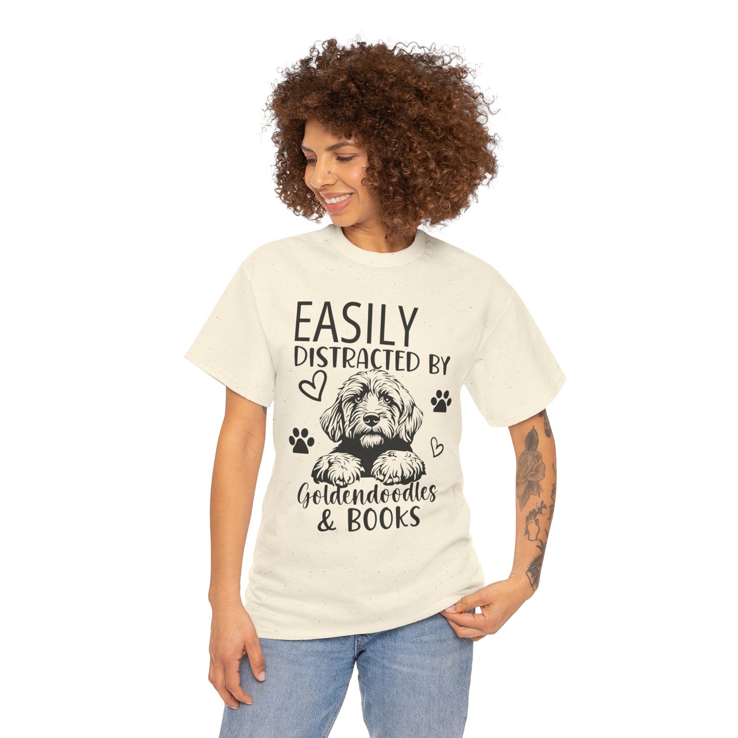 Goldendoodle & Books T-Shirt — "Easily Distracted by Goldendoodles & Books" Dog Lover Tee