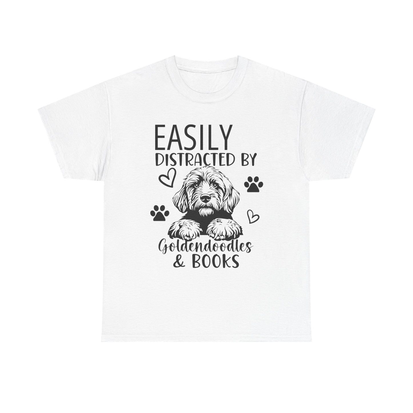 Goldendoodle & Books T-Shirt — "Easily Distracted by Goldendoodles & Books" Dog Lover Tee