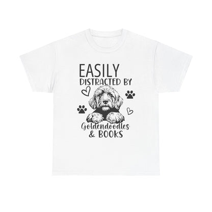 Goldendoodle & Books T-Shirt — "Easily Distracted by Goldendoodles & Books" Dog Lover Tee