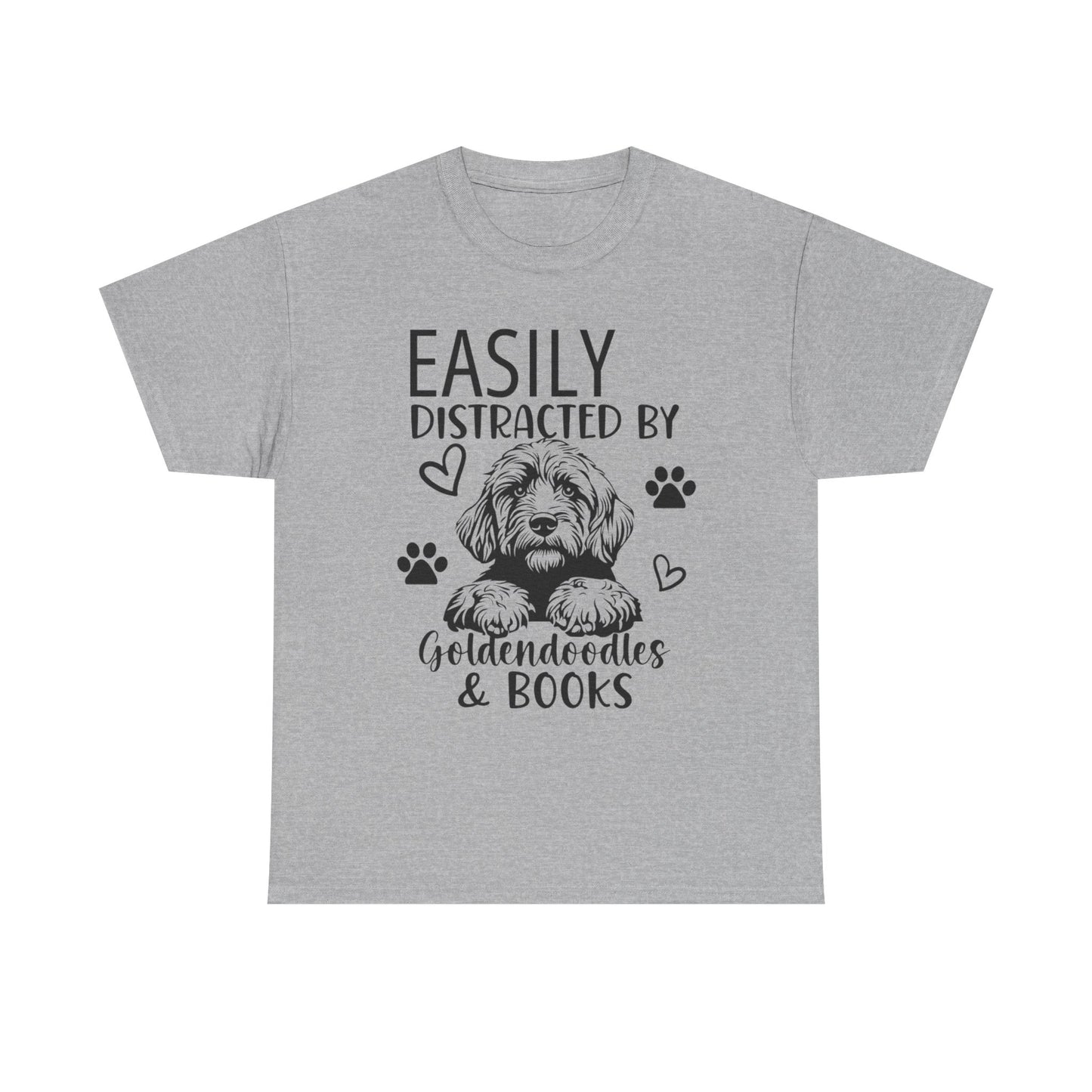 Goldendoodle & Books T-Shirt — "Easily Distracted by Goldendoodles & Books" Dog Lover Tee