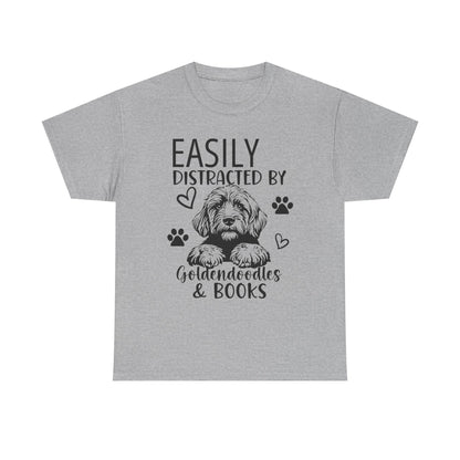 Goldendoodle & Books T-Shirt — "Easily Distracted by Goldendoodles & Books" Dog Lover Tee