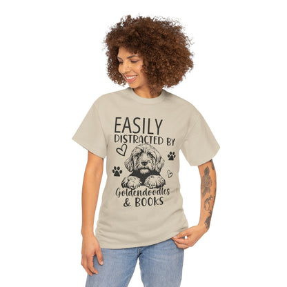 Goldendoodle & Books T-Shirt — "Easily Distracted by Goldendoodles & Books" Dog Lover Tee