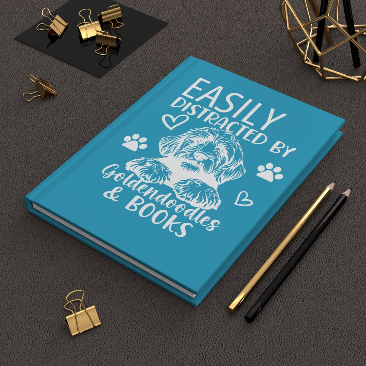 Easily Distracted by Goldendoodles & Books Hardcover Journal
