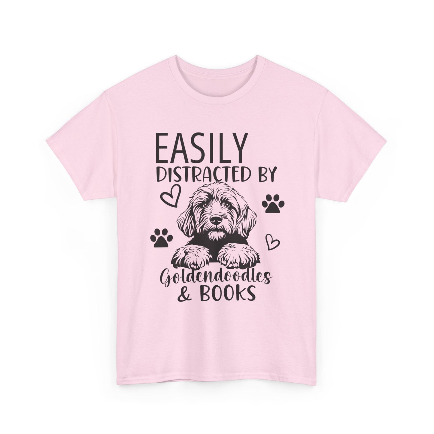 Goldendoodle & Books T-Shirt — "Easily Distracted by Goldendoodles & Books" Dog Lover Tee