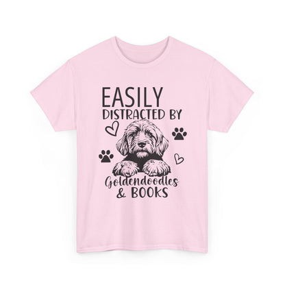 Goldendoodle & Books T-Shirt — "Easily Distracted by Goldendoodles & Books" Dog Lover Tee