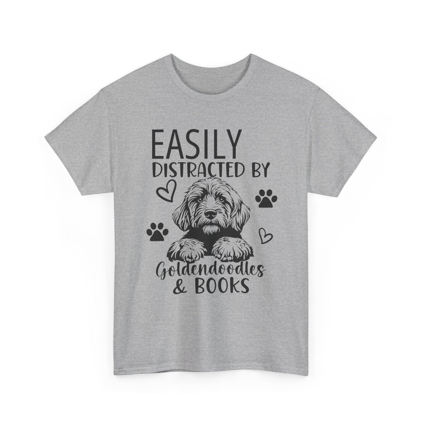 Goldendoodle & Books T-Shirt — "Easily Distracted by Goldendoodles & Books" Dog Lover Tee