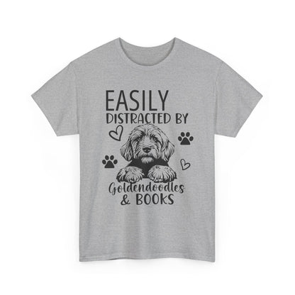 Goldendoodle & Books T-Shirt — "Easily Distracted by Goldendoodles & Books" Dog Lover Tee