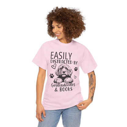 Goldendoodle & Books T-Shirt — "Easily Distracted by Goldendoodles & Books" Dog Lover Tee