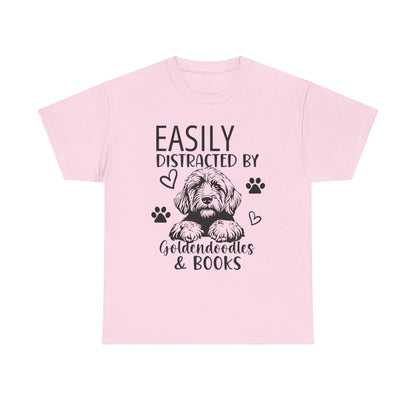 Goldendoodle & Books T-Shirt — "Easily Distracted by Goldendoodles & Books" Dog Lover Tee