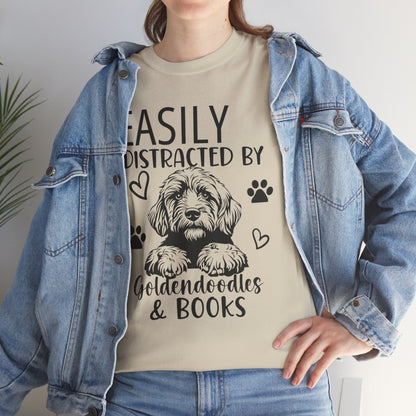 Goldendoodle & Books T-Shirt — "Easily Distracted by Goldendoodles & Books" Dog Lover Tee