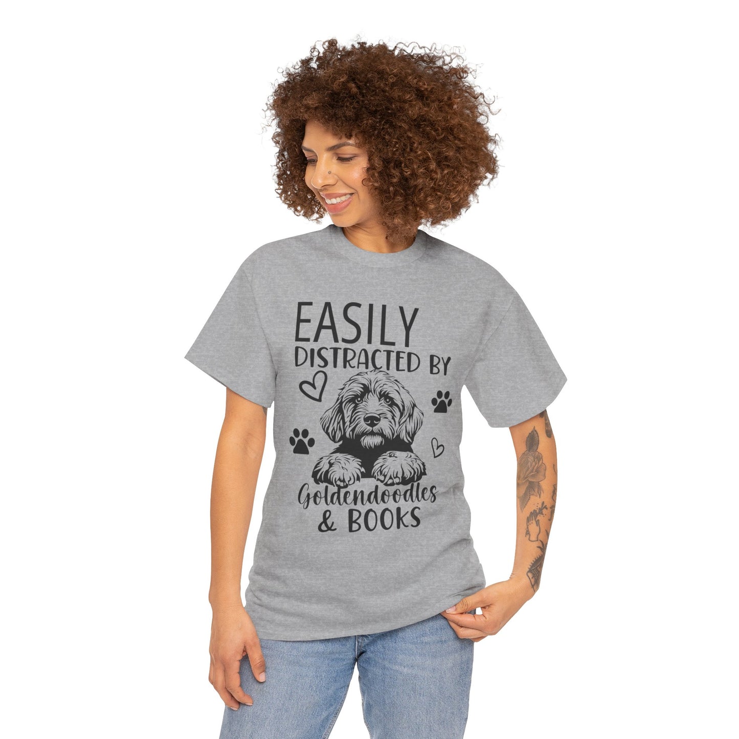 Goldendoodle & Books T-Shirt — "Easily Distracted by Goldendoodles & Books" Dog Lover Tee