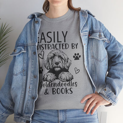 Goldendoodle & Books T-Shirt — "Easily Distracted by Goldendoodles & Books" Dog Lover Tee