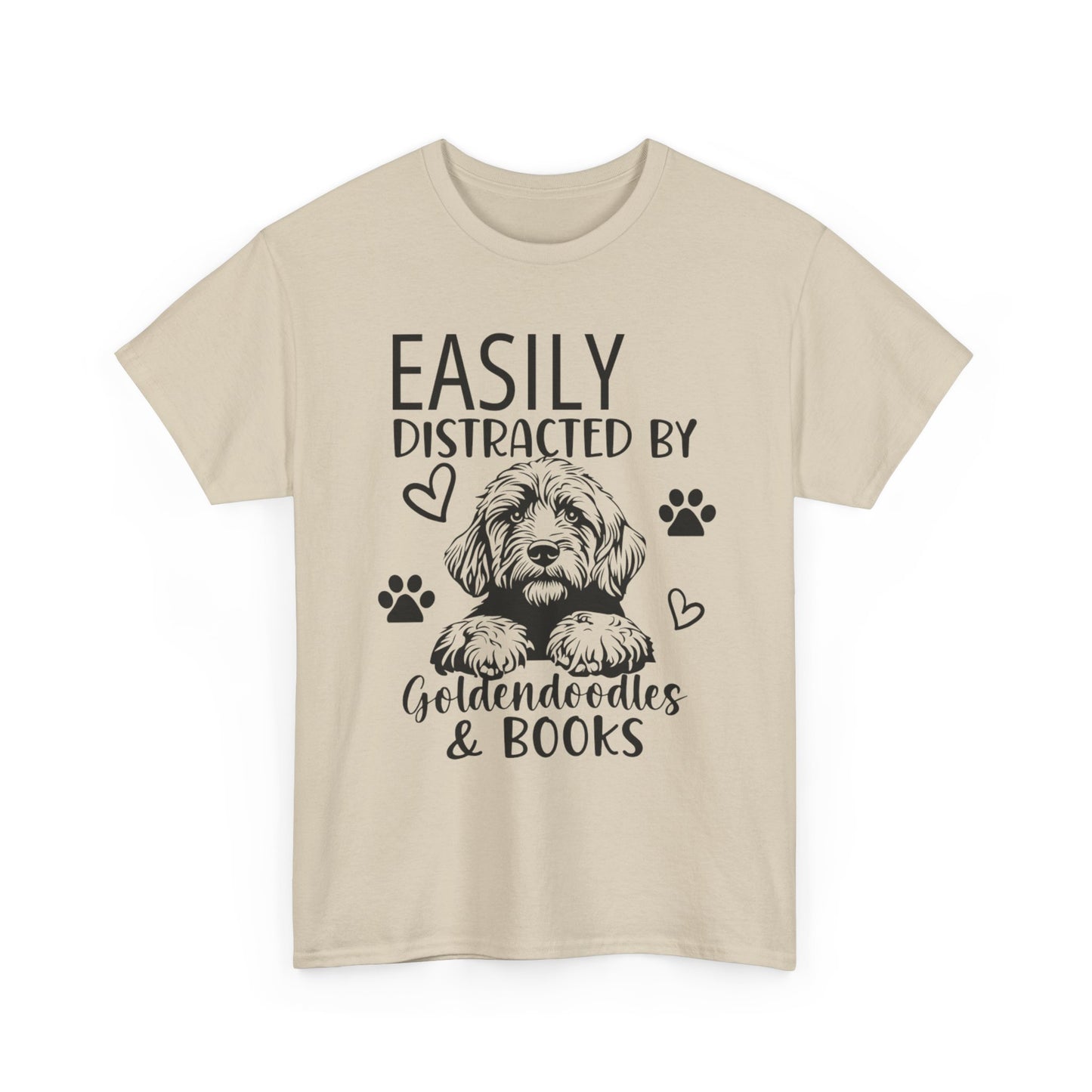 Goldendoodle & Books T-Shirt — "Easily Distracted by Goldendoodles & Books" Dog Lover Tee