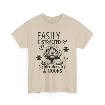 Goldendoodle & Books T-Shirt — "Easily Distracted by Goldendoodles & Books" Dog Lover Tee