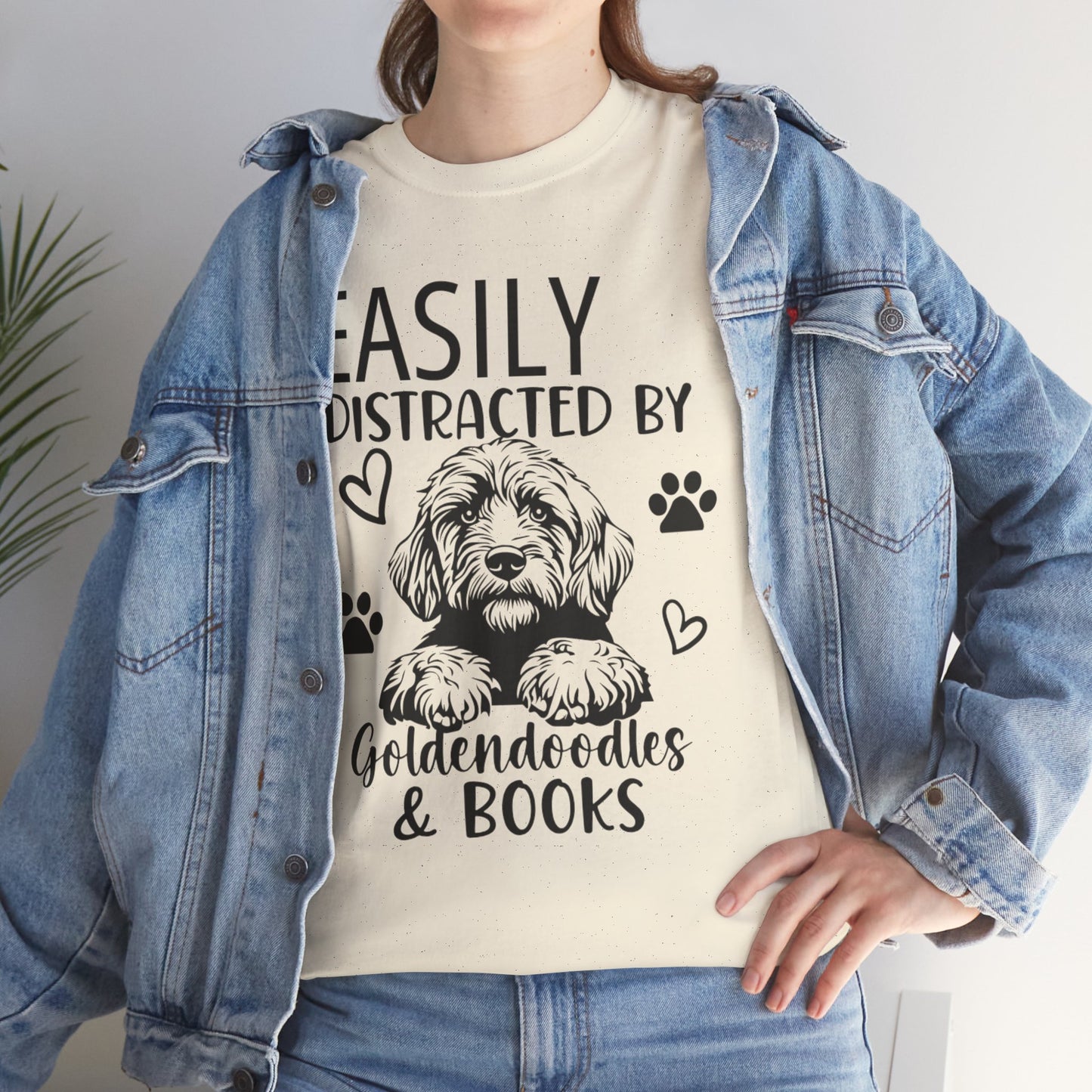 Goldendoodle & Books T-Shirt — "Easily Distracted by Goldendoodles & Books" Dog Lover Tee