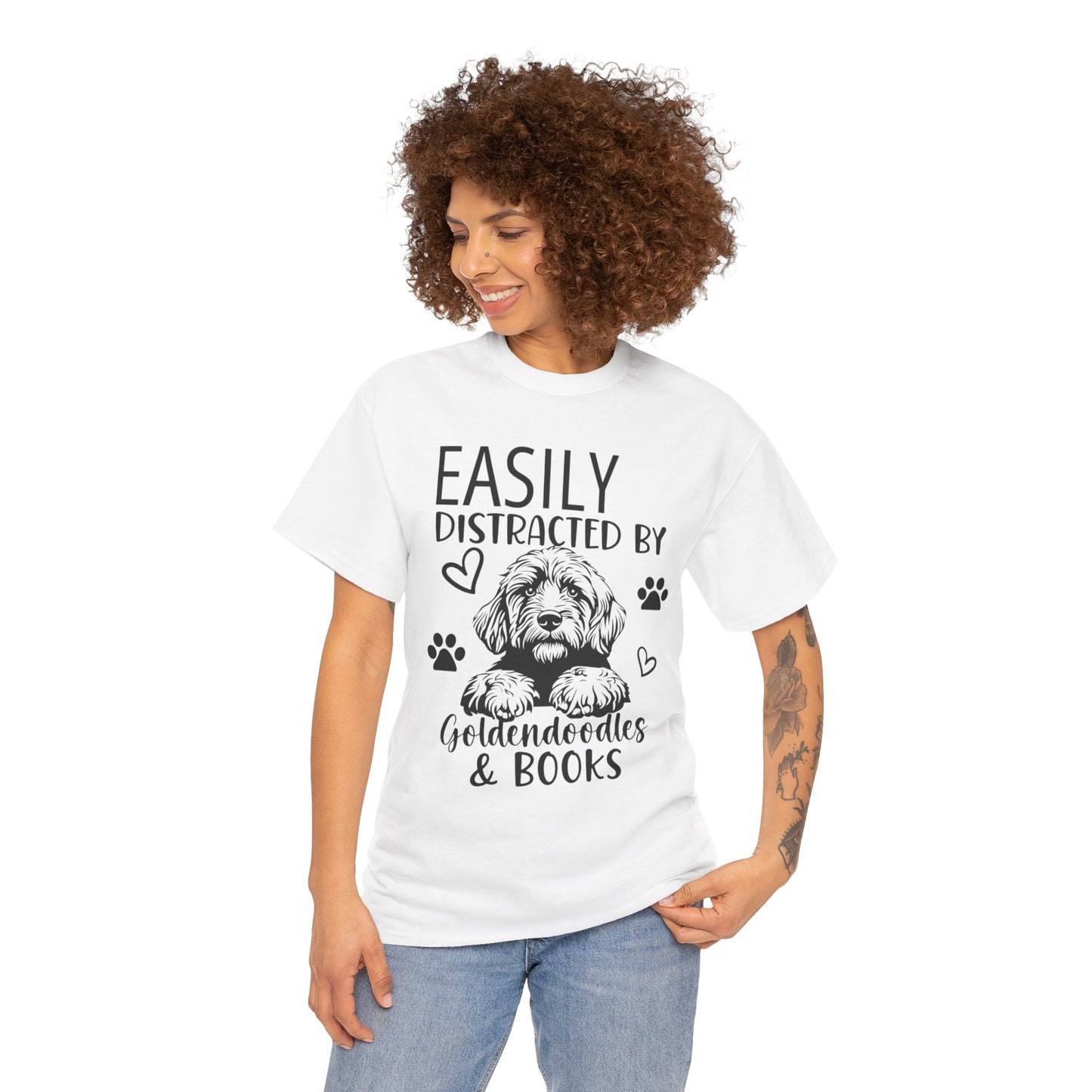 Goldendoodle & Books T-Shirt — "Easily Distracted by Goldendoodles & Books" Dog Lover Tee