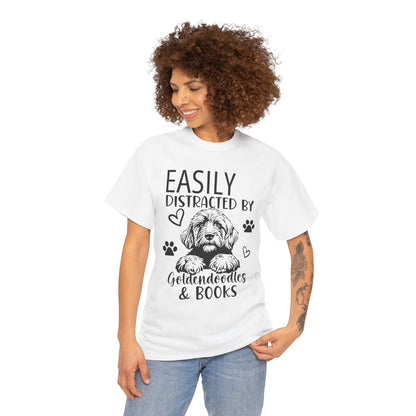 Goldendoodle & Books T-Shirt — "Easily Distracted by Goldendoodles & Books" Dog Lover Tee