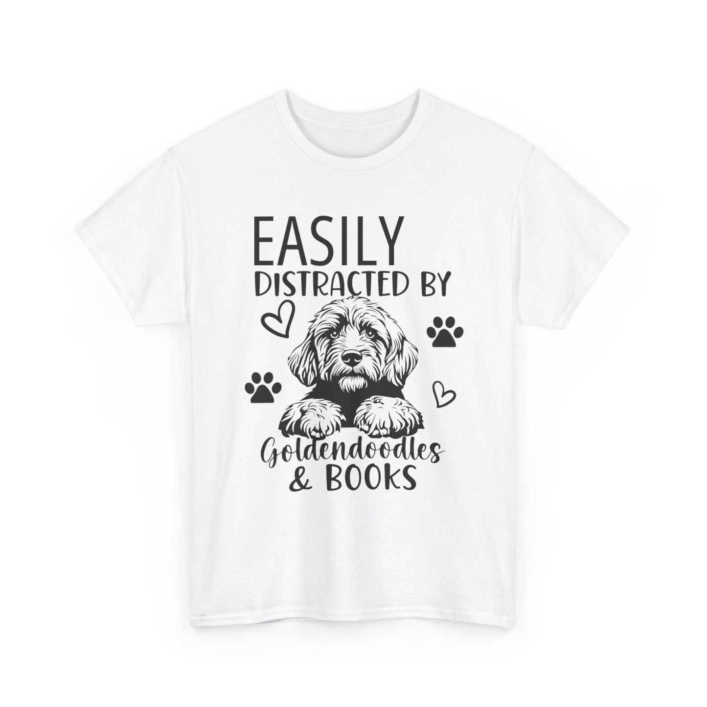 Goldendoodle & Books T-Shirt — "Easily Distracted by Goldendoodles & Books" Dog Lover Tee