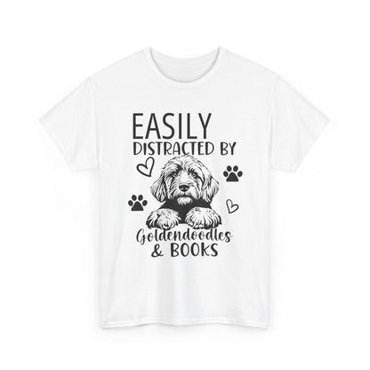 Goldendoodle & Books T-Shirt — "Easily Distracted by Goldendoodles & Books" Dog Lover Tee