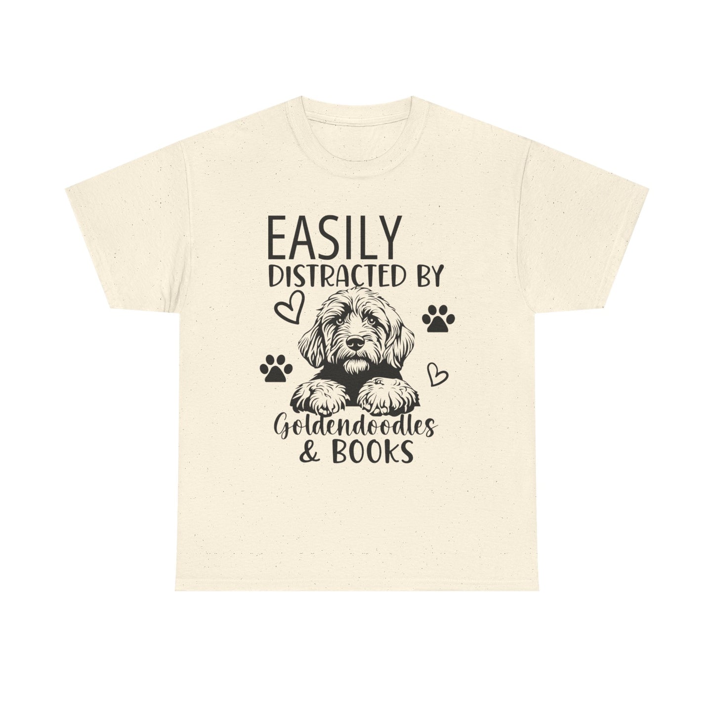 Goldendoodle & Books T-Shirt — "Easily Distracted by Goldendoodles & Books" Dog Lover Tee