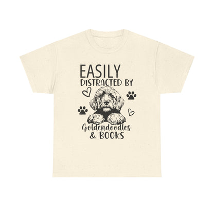 Goldendoodle & Books T-Shirt — "Easily Distracted by Goldendoodles & Books" Dog Lover Tee