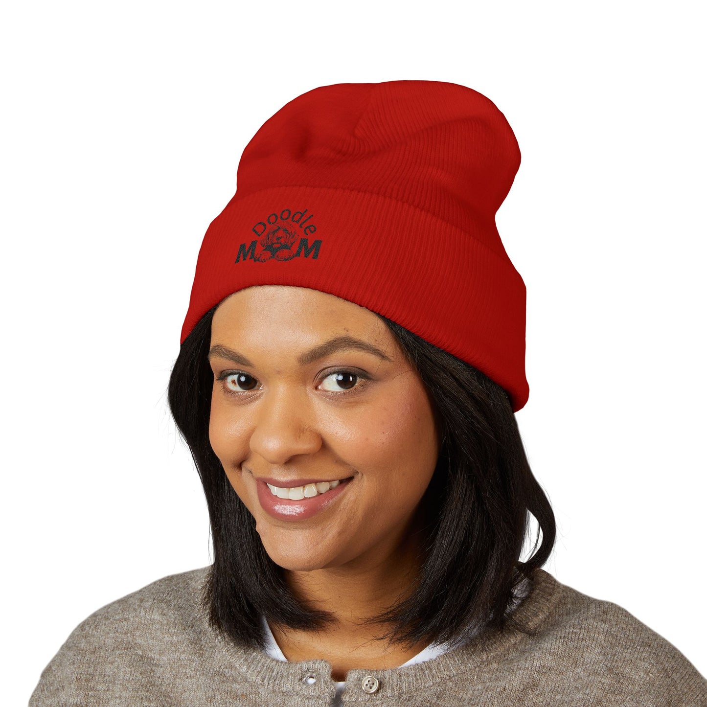 Doodle Mom Embroidered Cuffed Beanie — Cozy Dog Mom Winter Hat