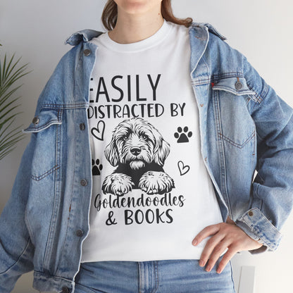 Goldendoodle & Books T-Shirt — "Easily Distracted by Goldendoodles & Books" Dog Lover Tee