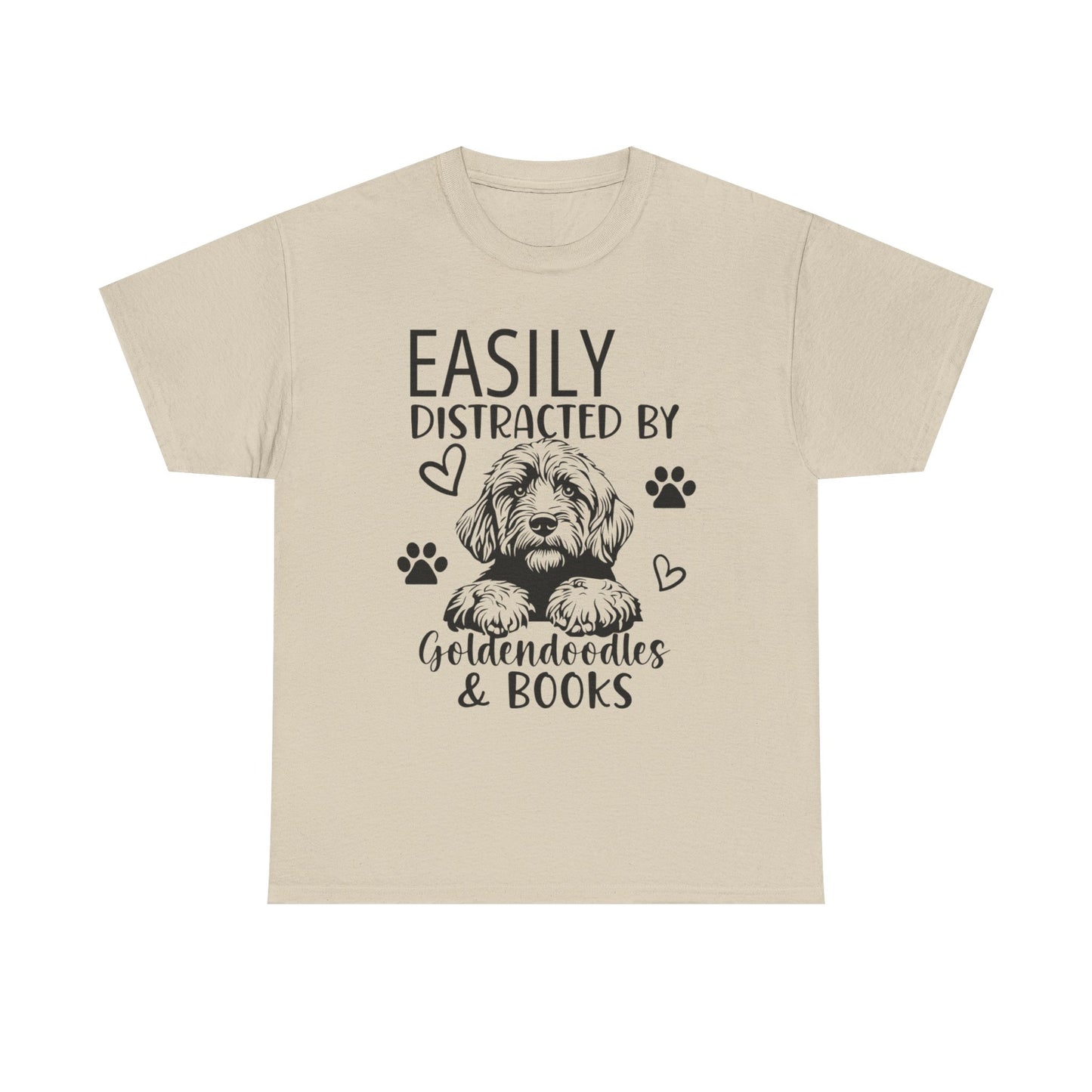 Goldendoodle & Books T-Shirt — "Easily Distracted by Goldendoodles & Books" Dog Lover Tee