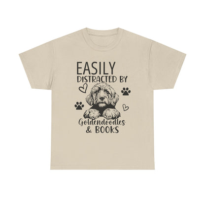 Goldendoodle & Books T-Shirt — "Easily Distracted by Goldendoodles & Books" Dog Lover Tee
