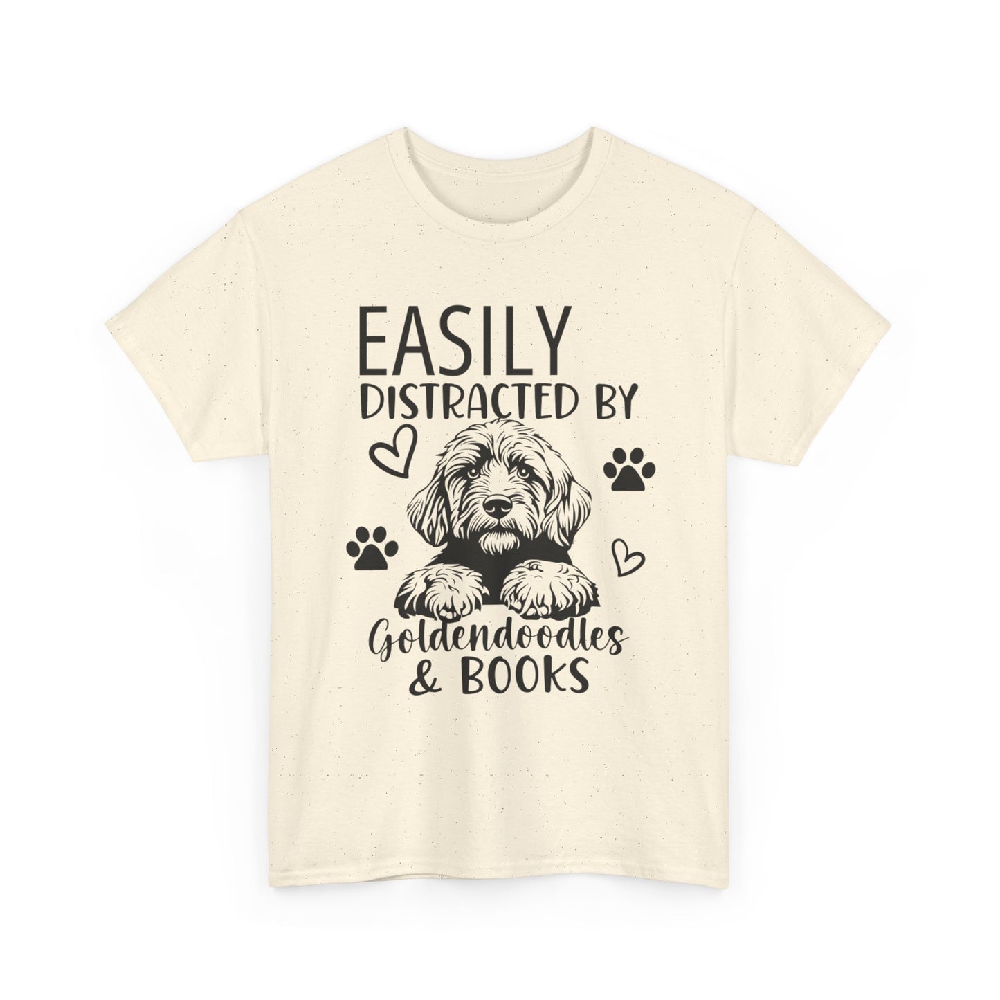 Goldendoodle & Books T-Shirt — "Easily Distracted by Goldendoodles & Books" Dog Lover Tee